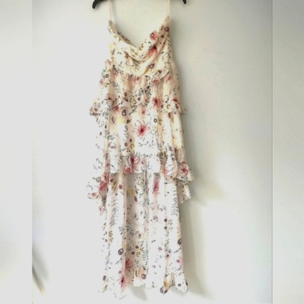 Aqua Luxe Strapless Ruffle Floral Women's Dress Size M